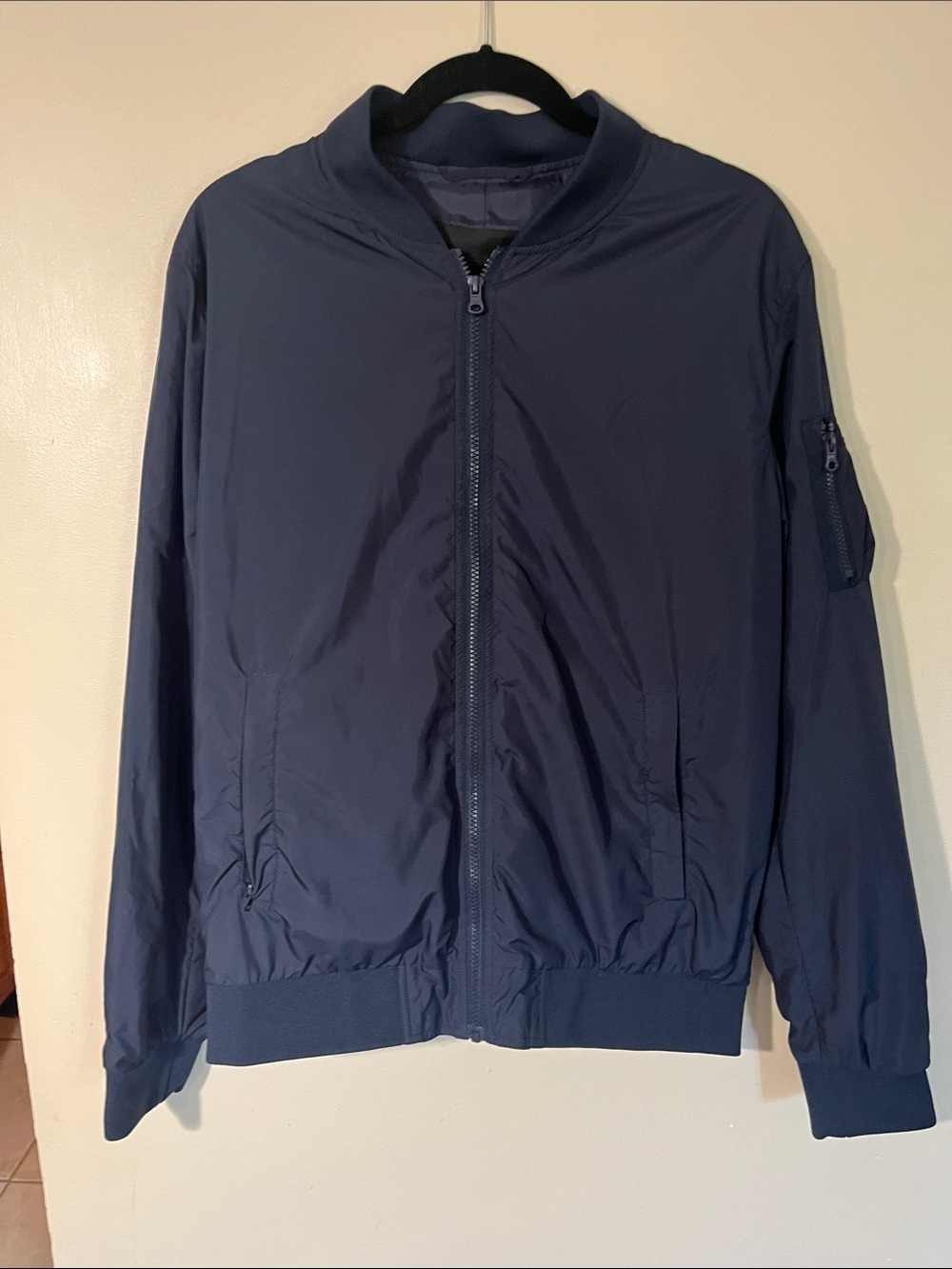 Classic Navy Bomber Jacket with Zip Front